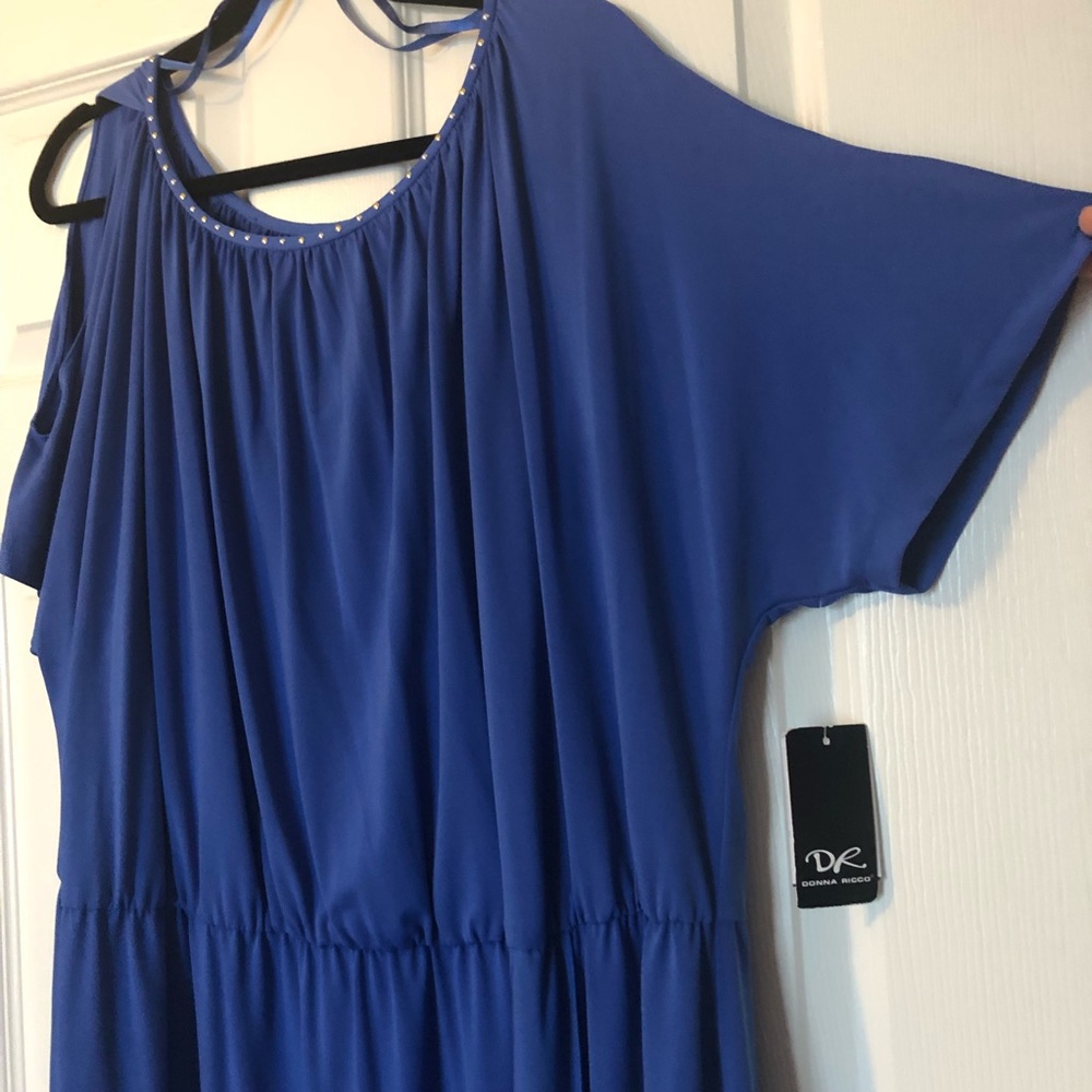 Faux wrap dress with metallic trim